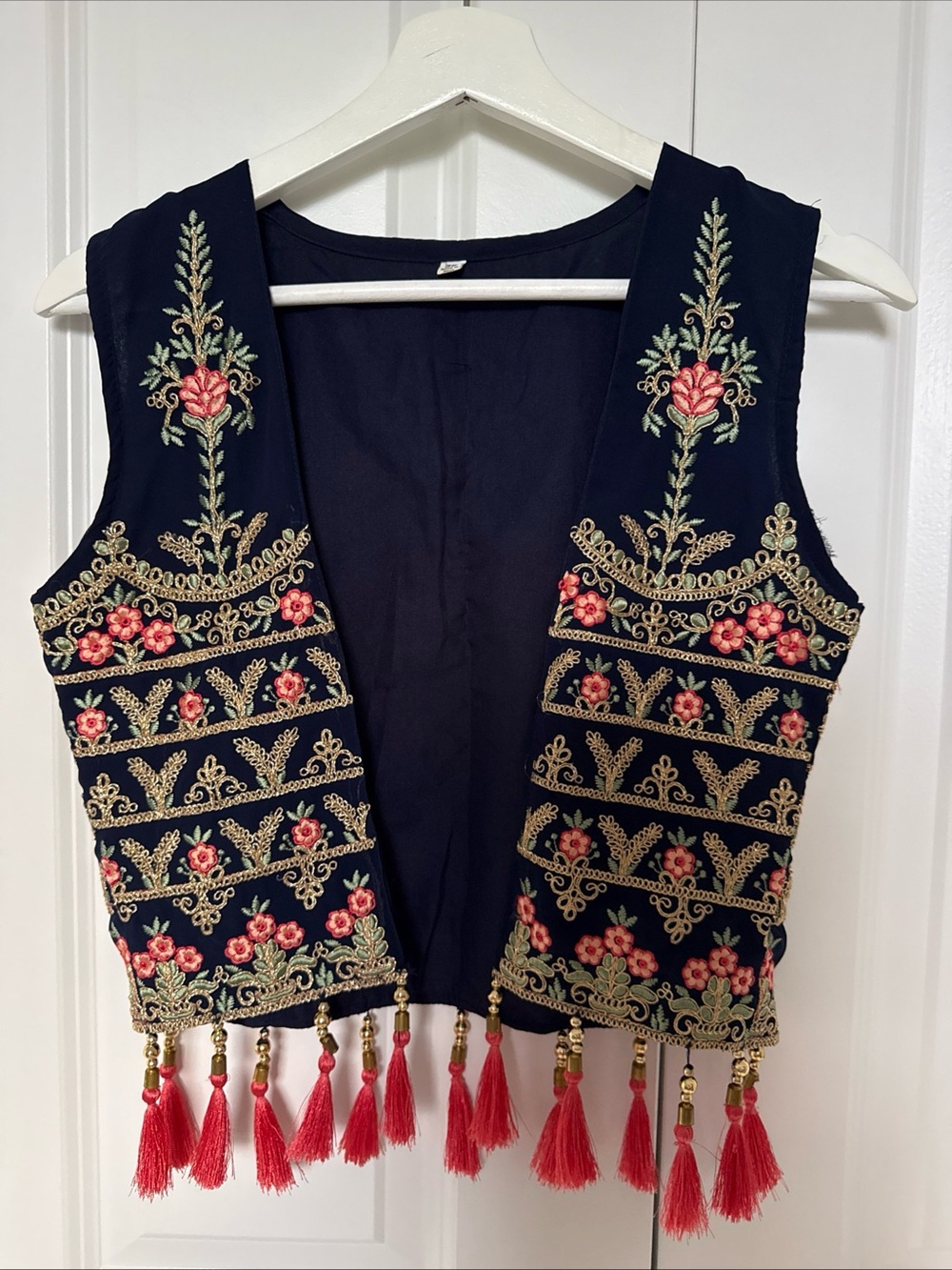 Indian Ethnic Vest‎ Embelished Beaded Embroidered Kurti Navy Blue Sz 36 US 2-4